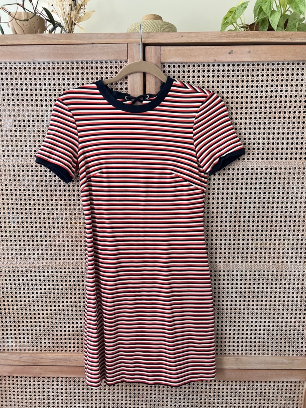 & Other Stories Striped Short Sleeve Tee Dress in Red, White & Navy
